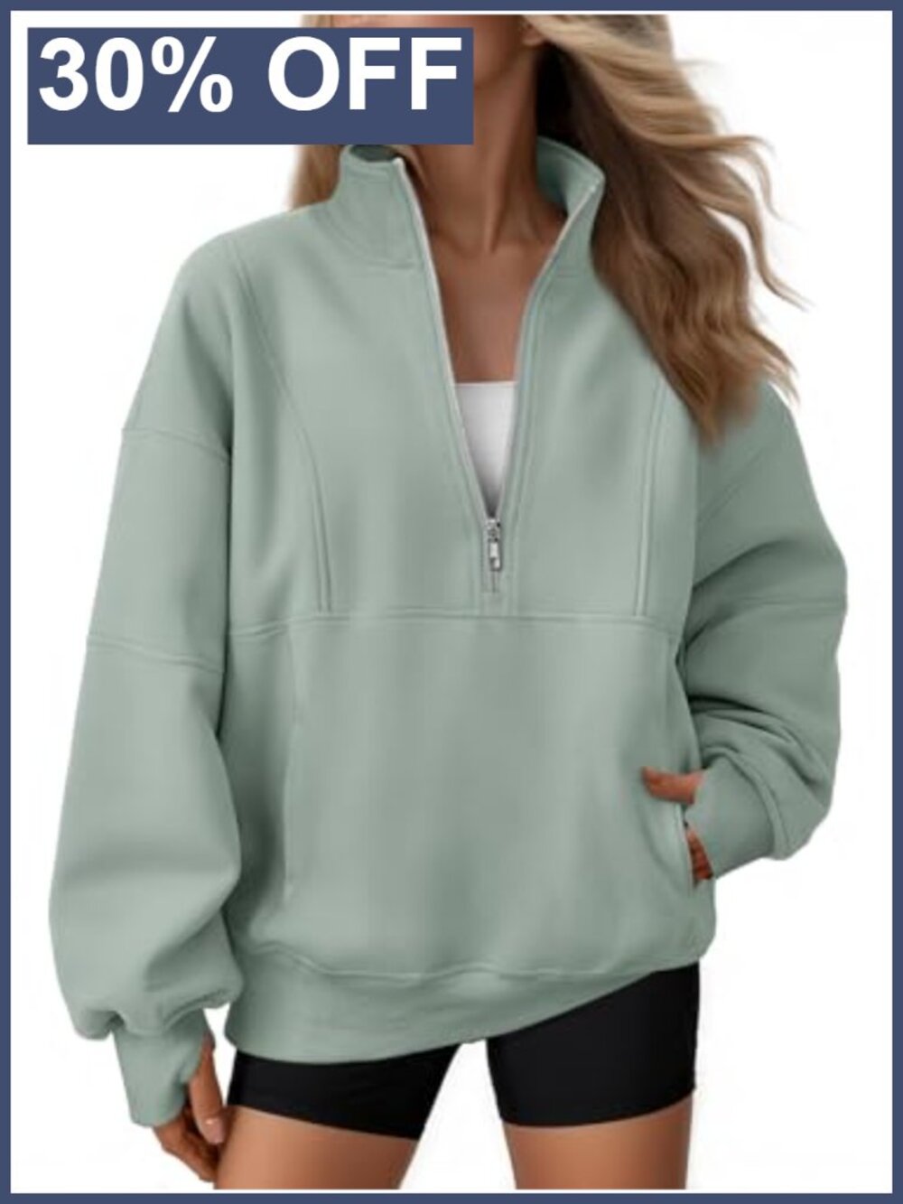 Oversized Fleece Quarter Zip Sweatshirt Mock Neck Pullover Thumbholes